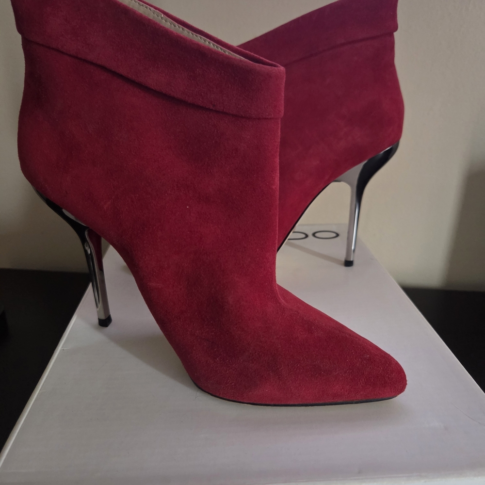 Aldo Chic Red Suede Heeled Boots